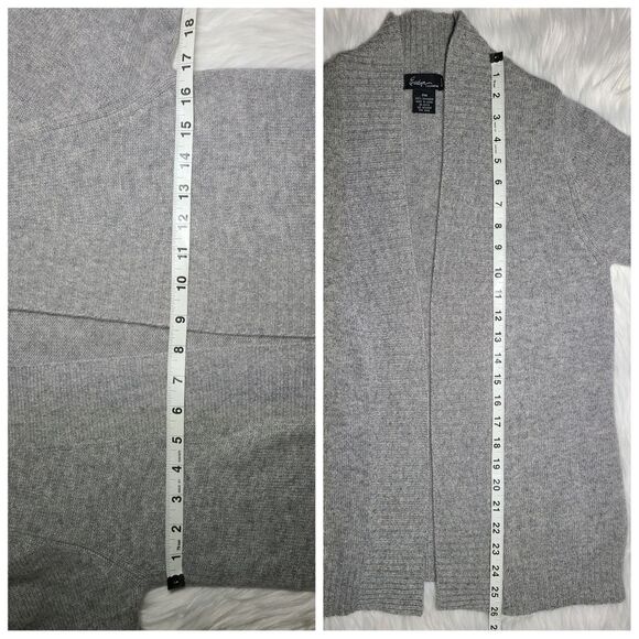 100% Cashmere Grey Open Front Cardigan, PETITE MEDIUM - Picture 4 of 5